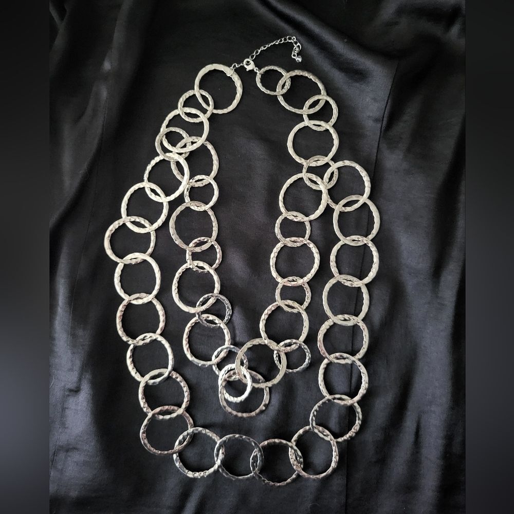 Hammered O-Ring Double Strand Necklace.